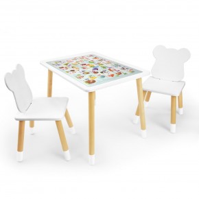 Детский комплект стол и два стула Мишка Rolti Baby с накладкой Алфавит (белая столешница/белое сиденье/береза ножки) в Набережных Челнах - naberezhnye-chelny.ok-mebel.com | фото