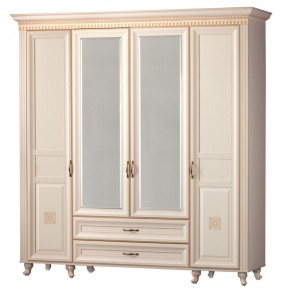 Шкаф для одежды 4-дверный с зеркалом №493 Марлен кремовый белый в Набережных Челнах - naberezhnye-chelny.ok-mebel.com | фото